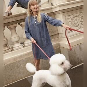 NWT Madewell Blue Denim Patch Pocket Long Sleeve Popover Shirt Dress, Size S